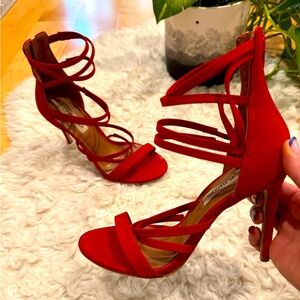 STEVE MADDEN red strappy heels zip up size 6.5
